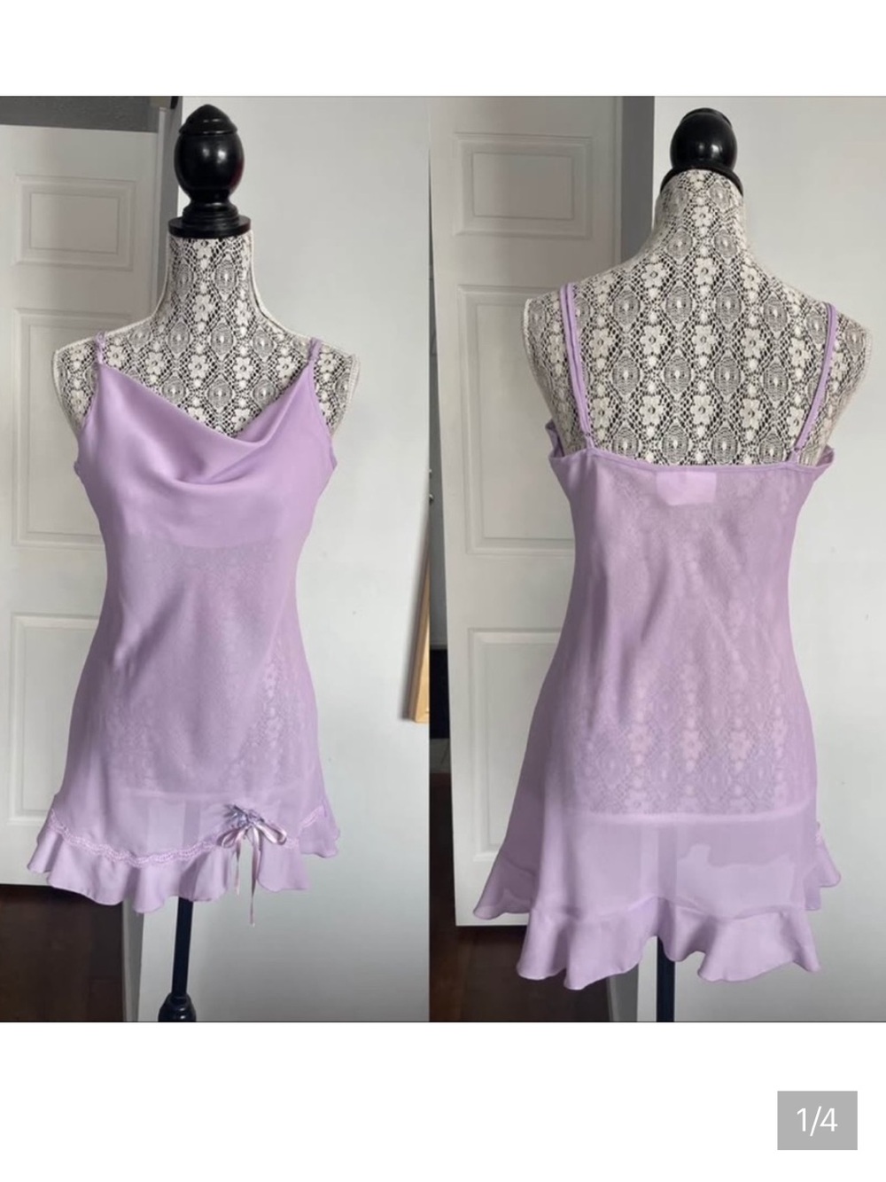 Vintage Y2K Cowl Neck Cami Tank Lingerie Teddy Chemise Top Slip Dress. Small